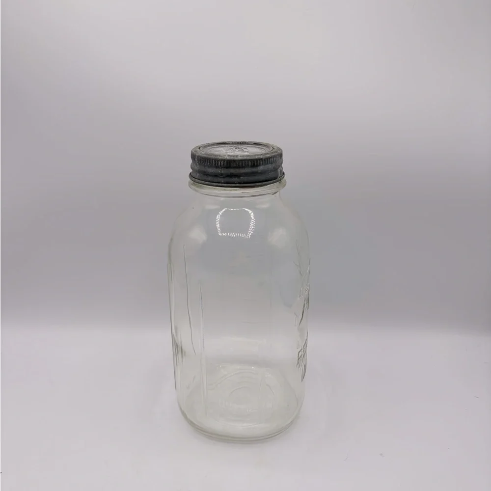 Vintage 1920's Ball Clear Glass Mason Jar ball glass/ zinc lid side measurement.
